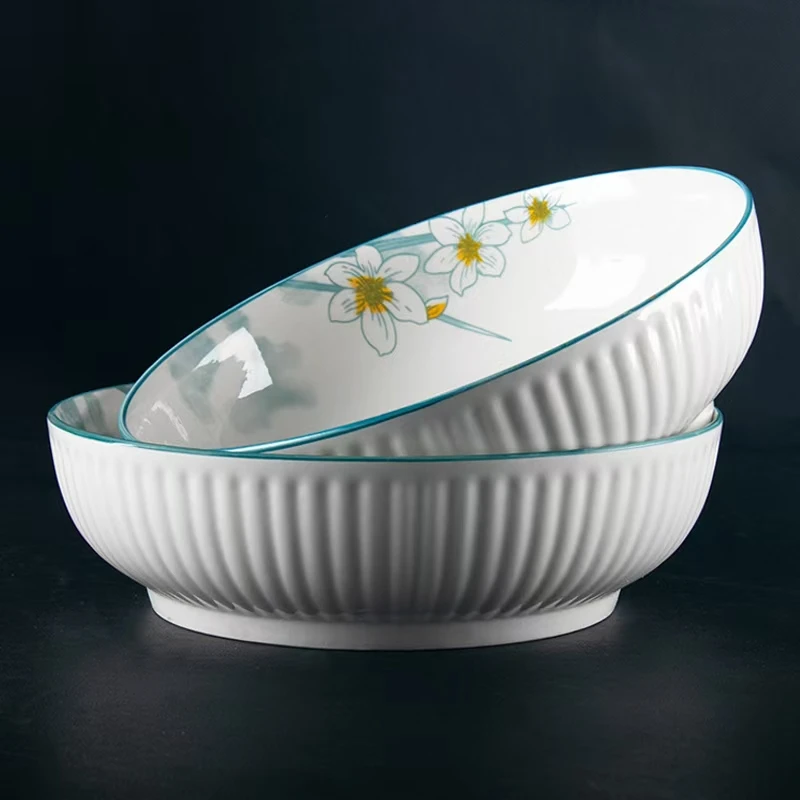 9英寸水仙花浮雕汤盆到手2个