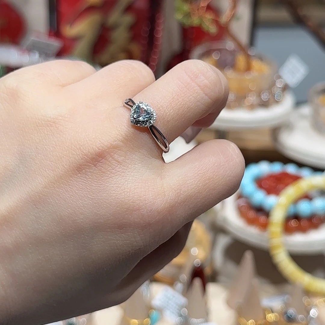 海蓝宝石戒圈银S925镶嵌戒指