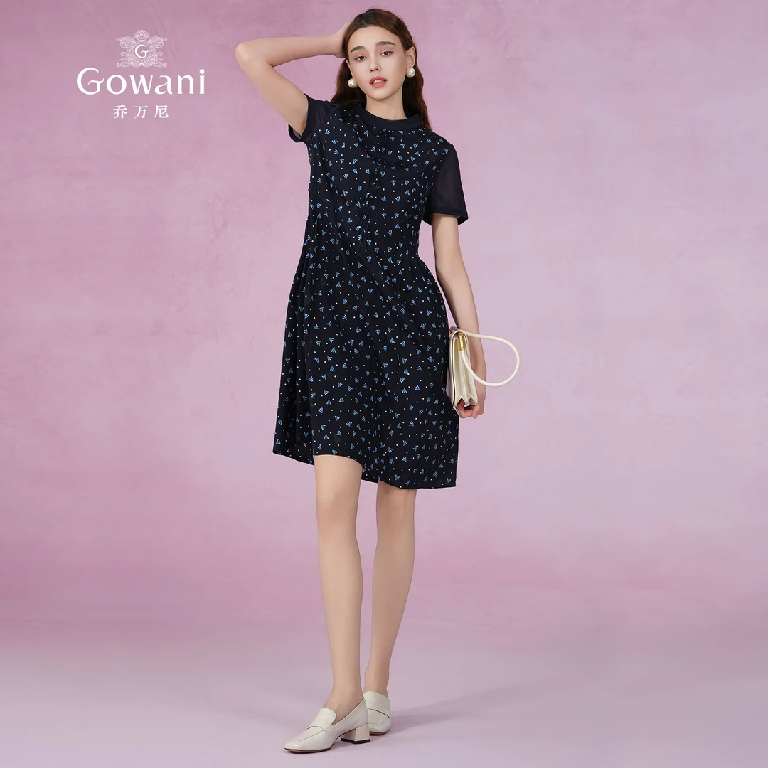 乔万尼商场同款修身显瘦连衣裙女2025夏新款收腰中长裙子ET2E215