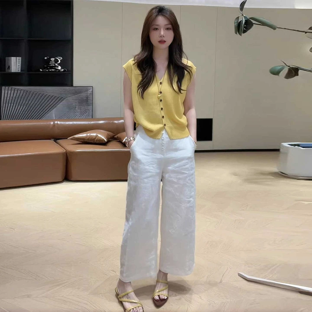 【现货】2025夏季设计感高腰阔腿裤时尚百搭显瘦休闲裤子女