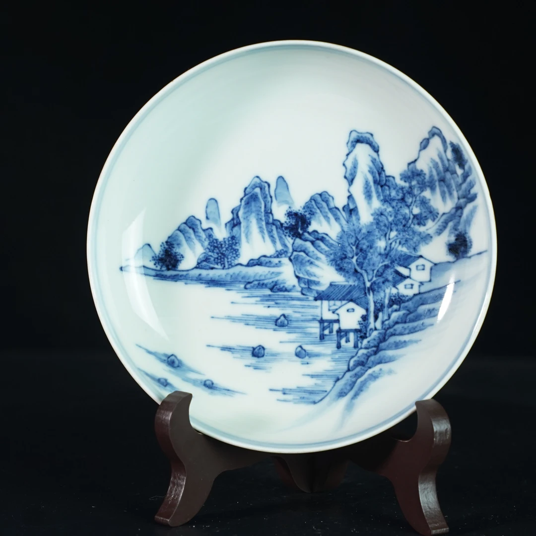LXZ2580120065【十竹斋】清乾隆青花山水纹盘