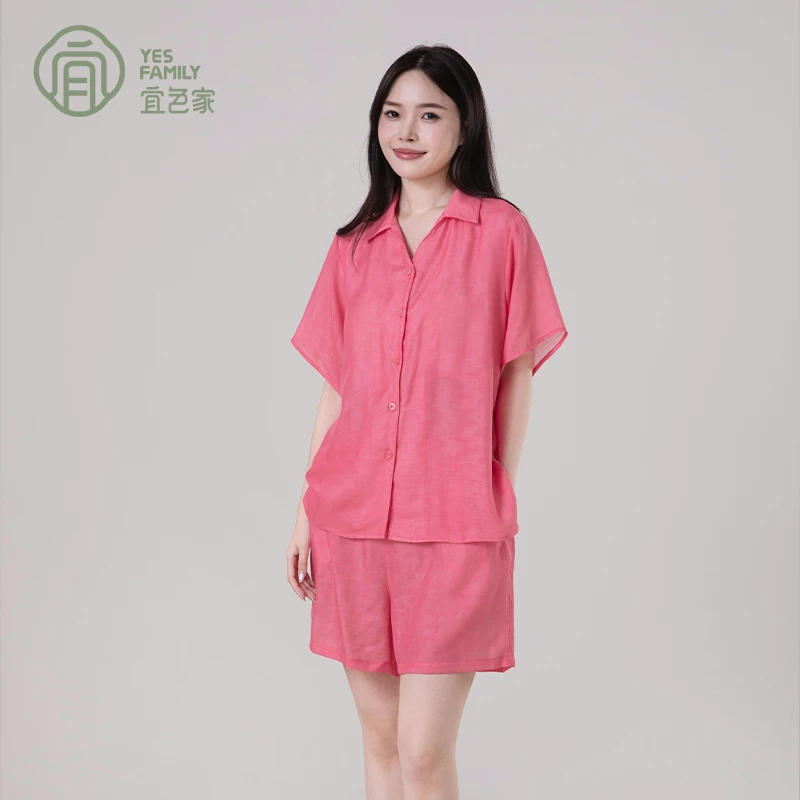 宜色家睡衣女款爆款25夏季新款莱赛尔短袖短裤薄款情侣家居服套装