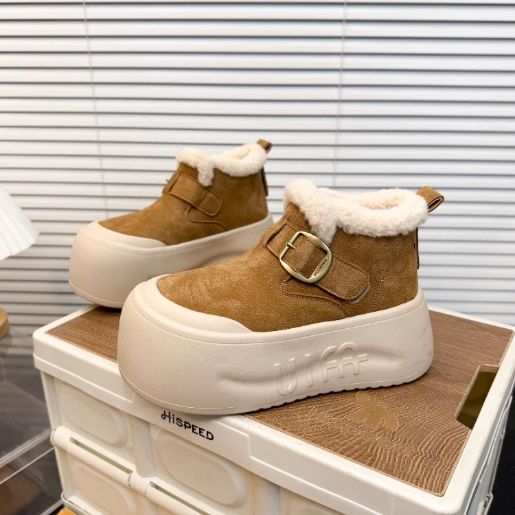 爆款ins2025冬季新款加绒厚底高帮鞋女时尚百搭增高休闲鞋毛毛鞋