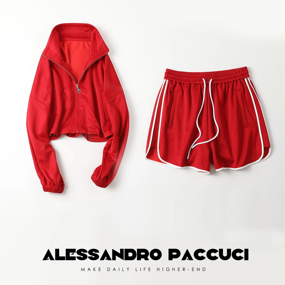 AP洛哥26883X/26884X 三醋混纺撞色运动风休闲短裤/拉链外套