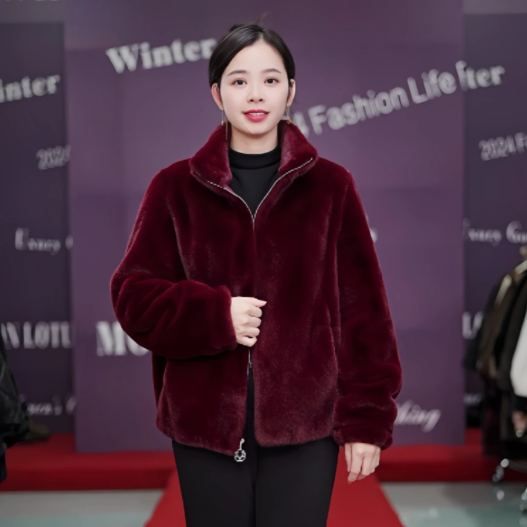 1088时尚百搭洋气气质冬季休闲皮毛一体显瘦上衣女外套