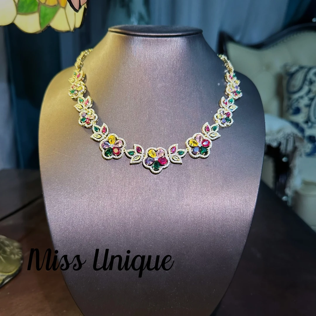 S2165彩色绽放花朵项链