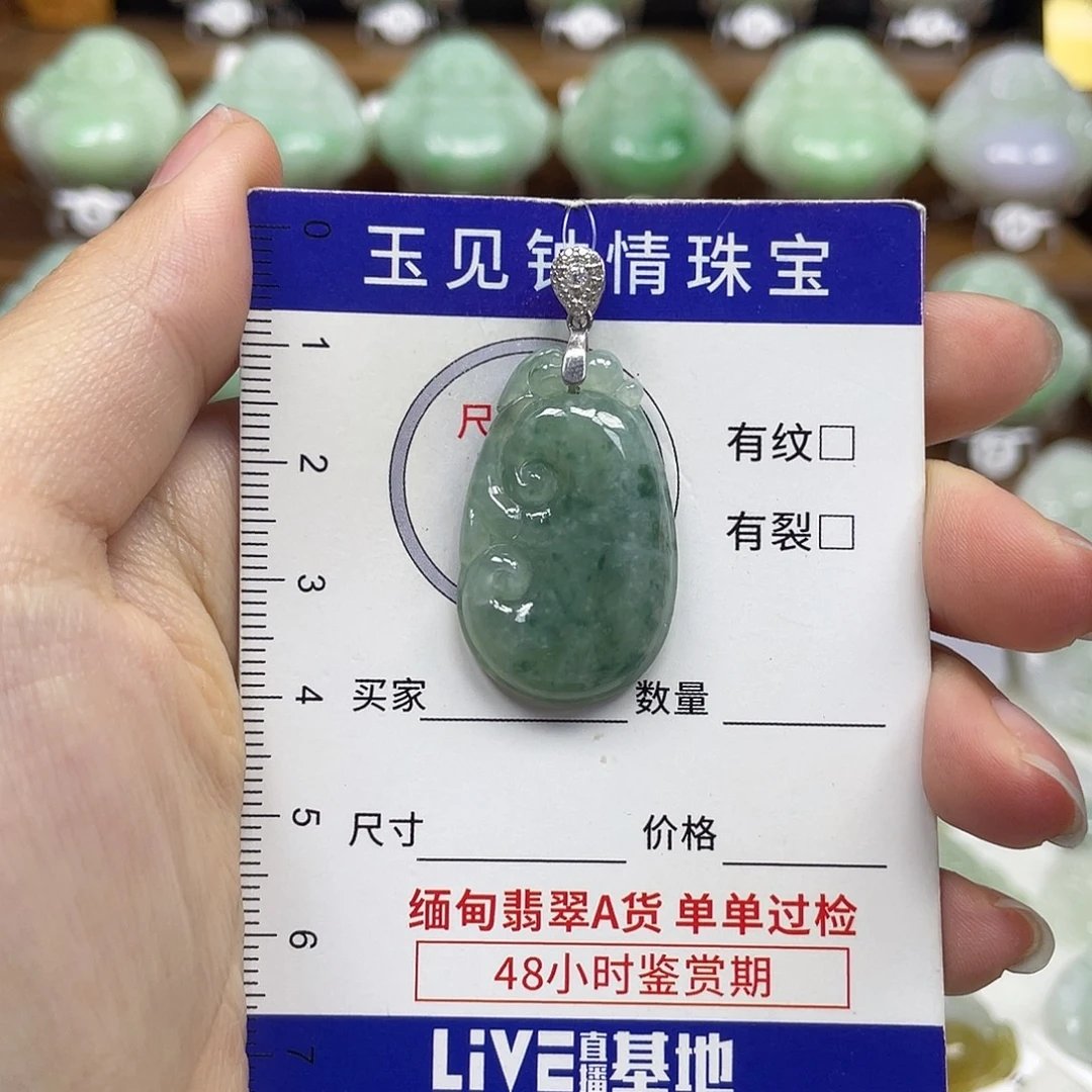 翡翠银S925镶嵌颈饰如意