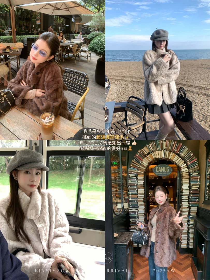 EIA一尧【卷卷布偶猫】秋冬高级皮毛一体仿狐狸毛外套气质韩系ins风