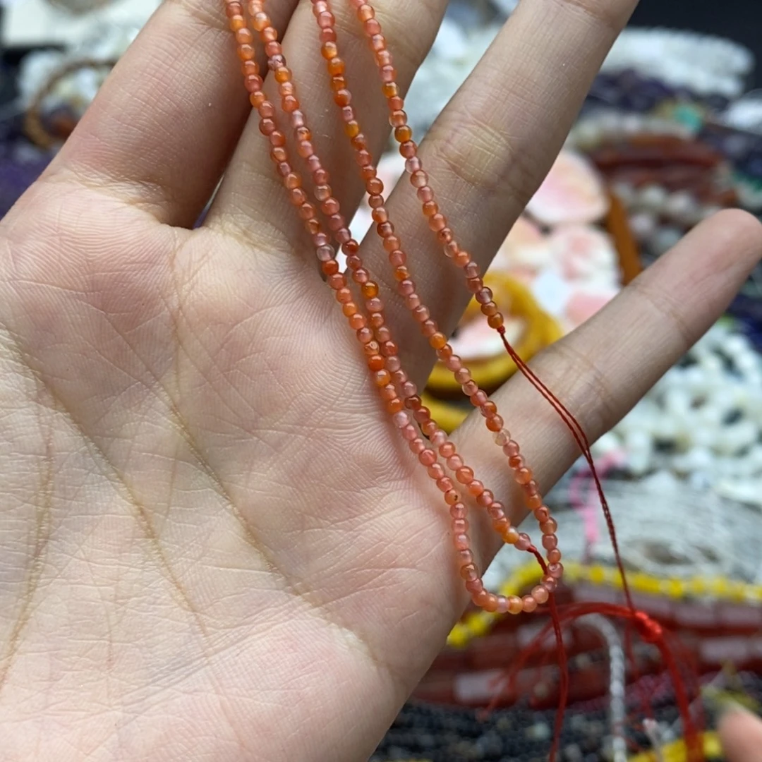 未镶嵌玛瑙/玉髓珠宝半成品一条纯天然冰飘南红2mm