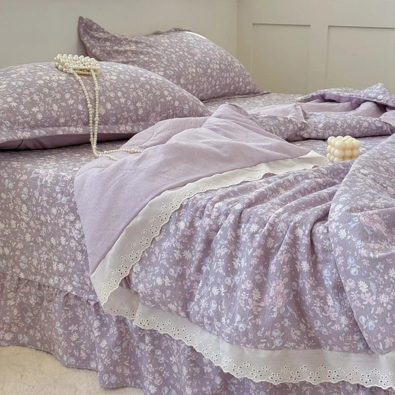 夏季A类母婴级夏凉被床单床盖四件公主风花边可机洗空调被夏凉被