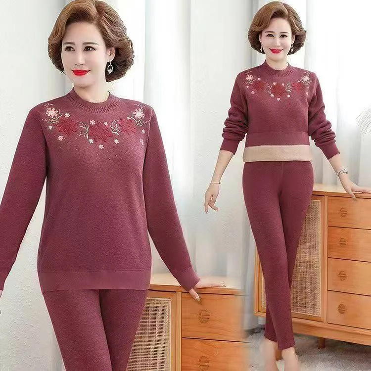7728 妈妈装保暖内衣两件套装加绒加厚中老年女装 4号仓