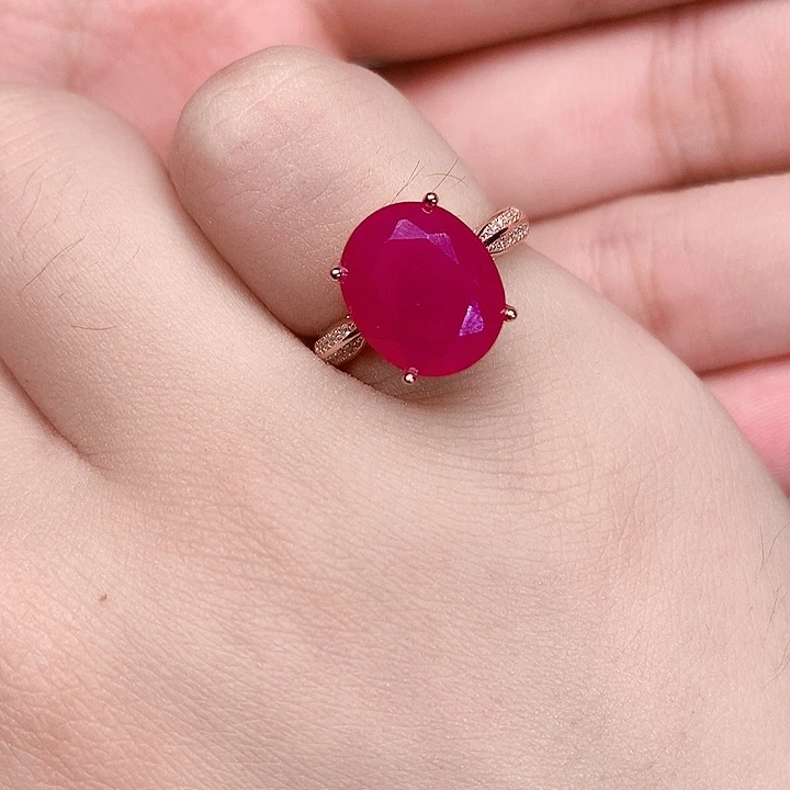 红宝石戒指银S925镶嵌?****．