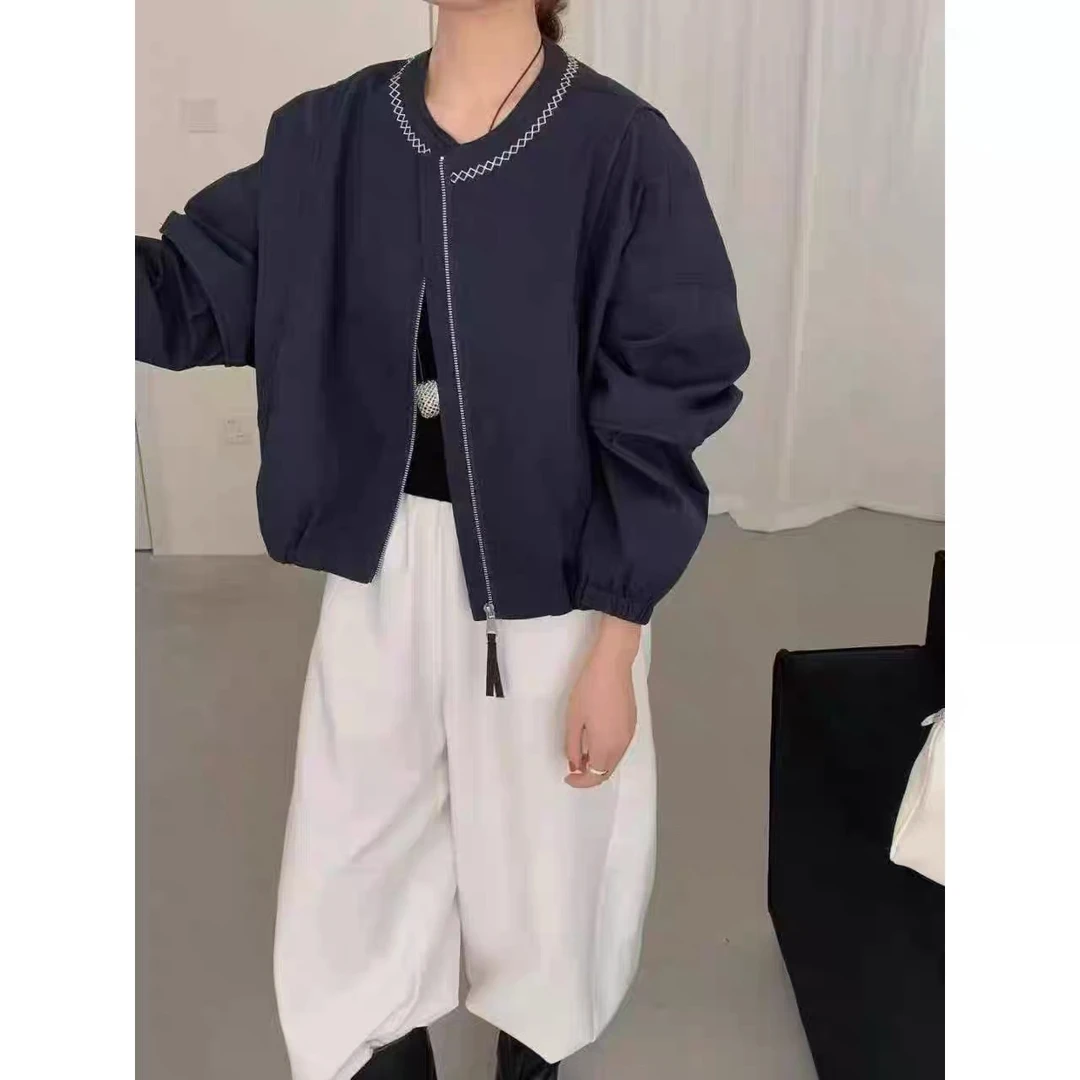 米满满-THE Bohe（12019#）极简明线圆领百搭拉链夹棉外套 kc