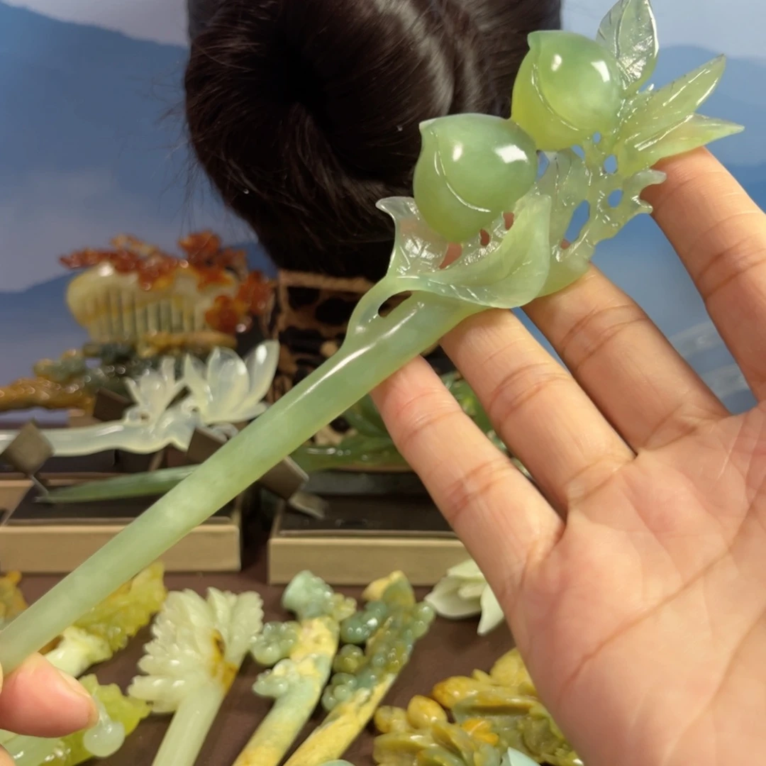 蛇纹石玉发饰合金娜***学