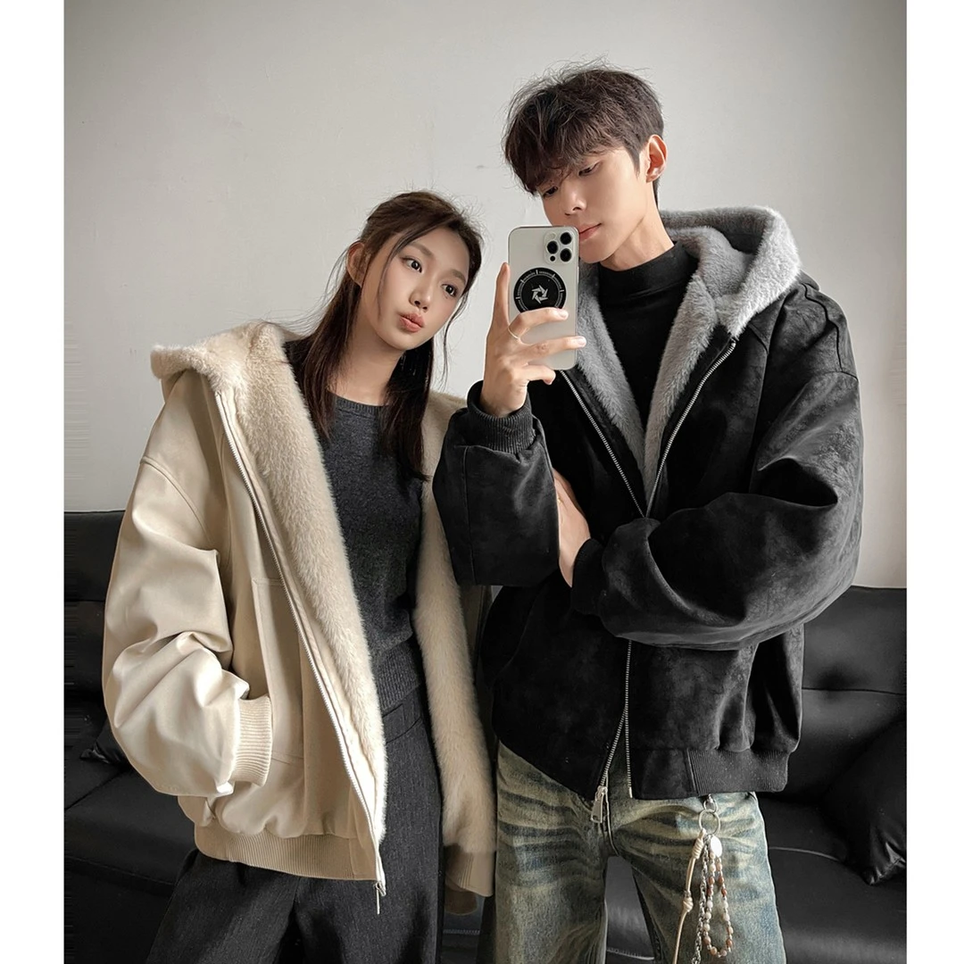 荔枝纹皮1500G连帽棉衣男女冬季座山雕外套冬季加绒加厚穿搭男生