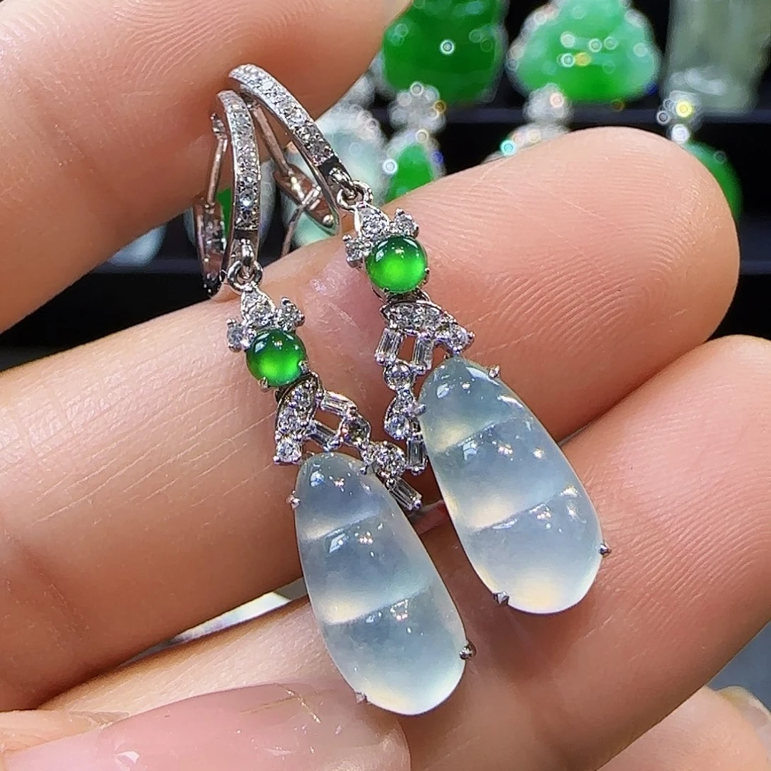 翡翠挂件18K金镶嵌耳饰