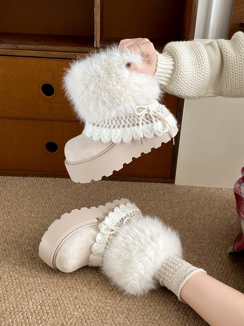 交叉绑带冬季卡通动漫时尚雪地靴时尚韩版秋冬棉鞋