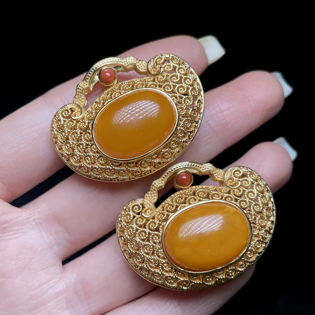 【云上叙】S925银蜜蜡吊坠—多样性发一件-17x12mm-V73925-K（商城）