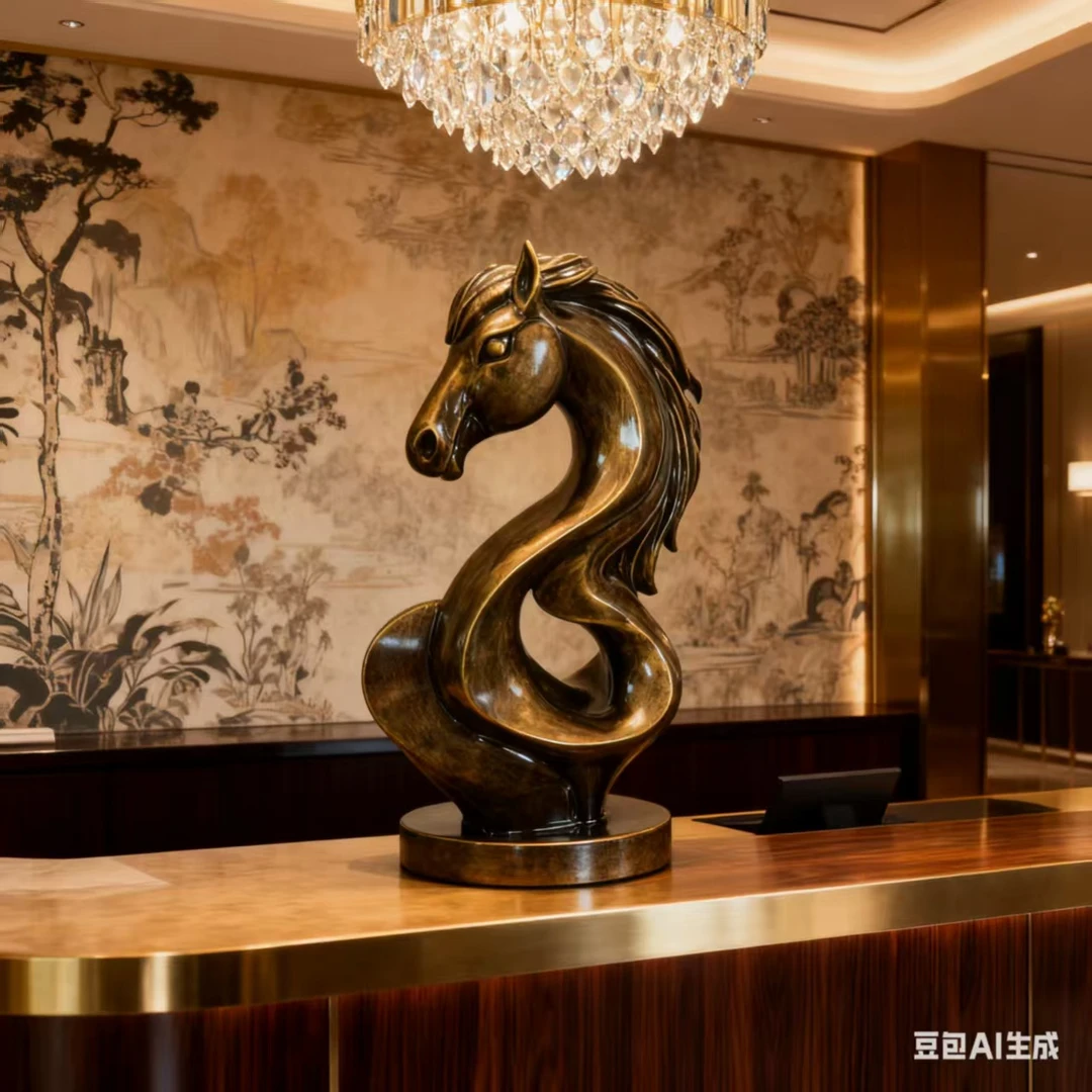 高级感艺术马头摆件雕塑软装轻奢客厅酒柜办公室酒店展示柜装饰品