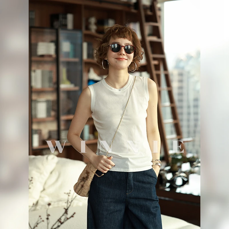 WinnieTang经典万能搭CleanFit纯棉圆领夏日显瘦宽肩带背心打底