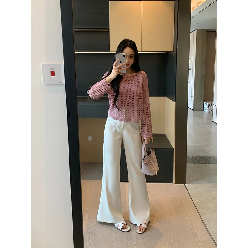 XINYI【紫色】春夏牛奶丝镂空毛衣女显瘦百搭上衣X625Z04584