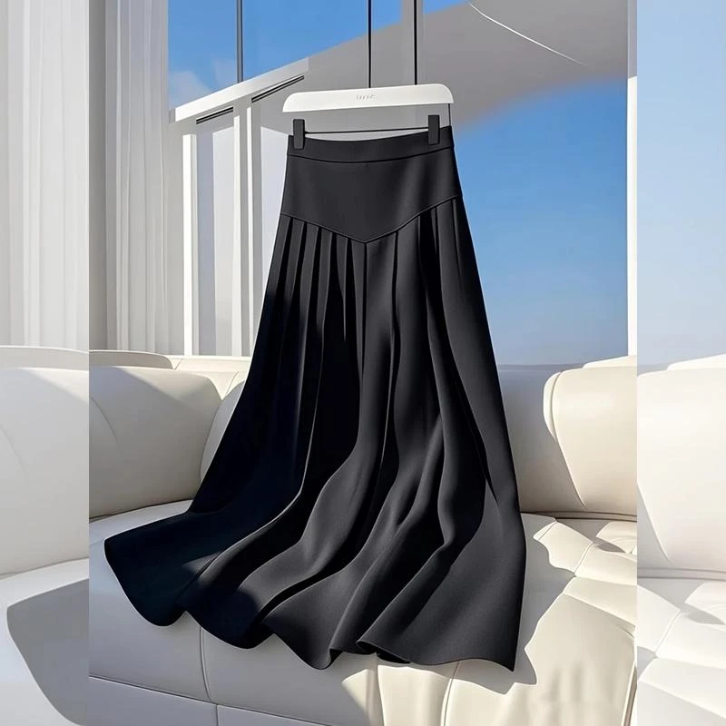 2025年春季爆款高级感气质半裙时尚洋气高腰显瘦黑色a字半身裙女