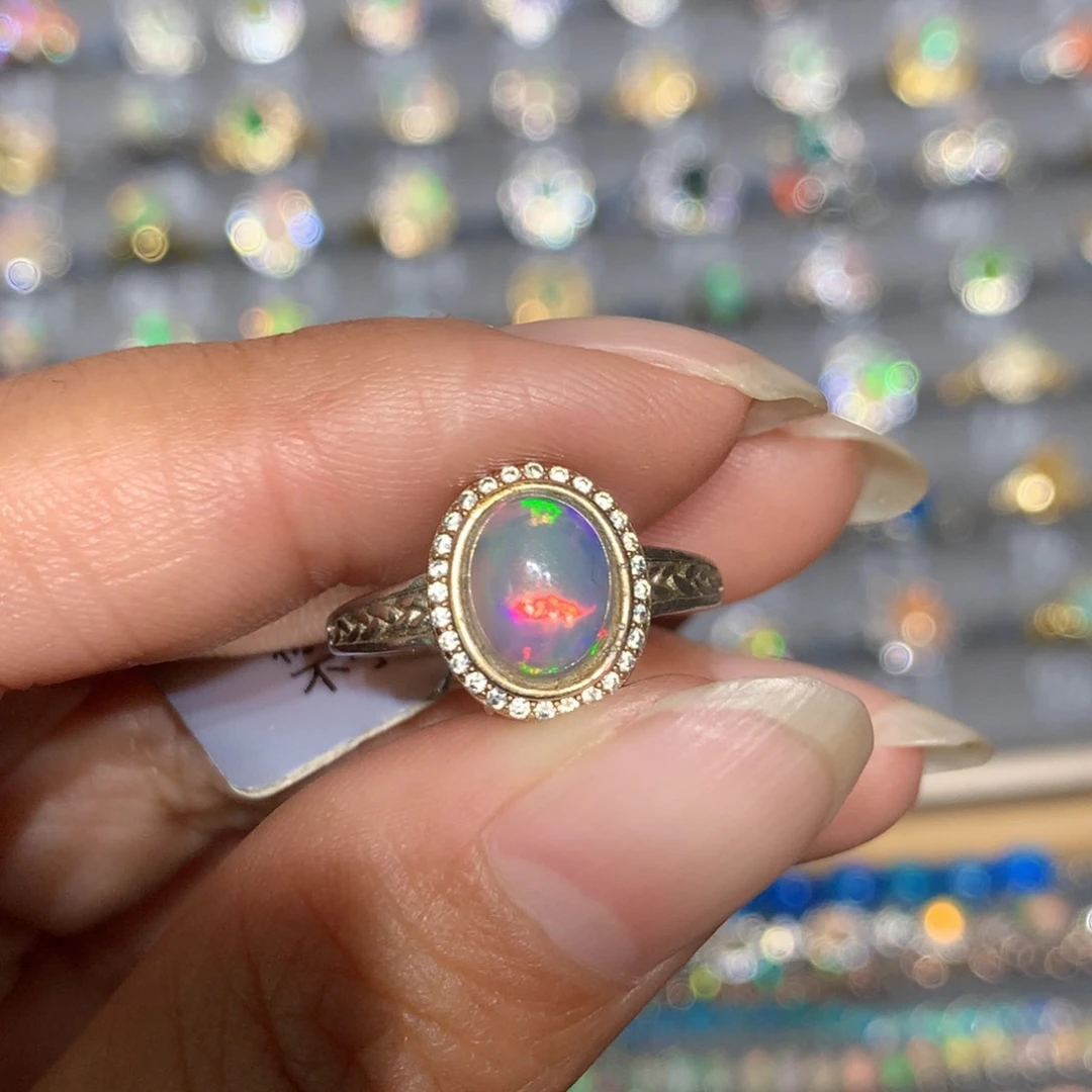 银S925镶嵌欧泊福利戒指