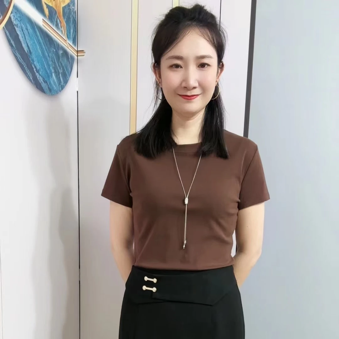 新款不起球时尚夏季纯色洋气T恤极简风圆领显瘦简约修身舒适短袖