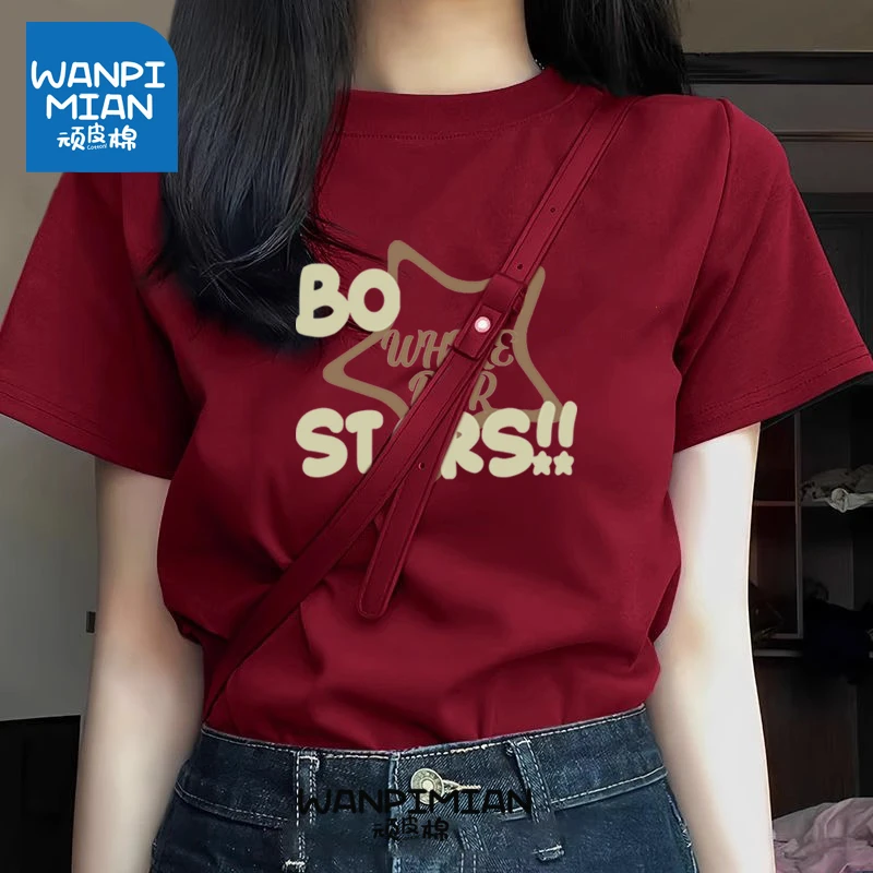 纯棉夏季休闲正肩短袖女士情侣装印花ins百搭圆领显瘦t恤小众短款