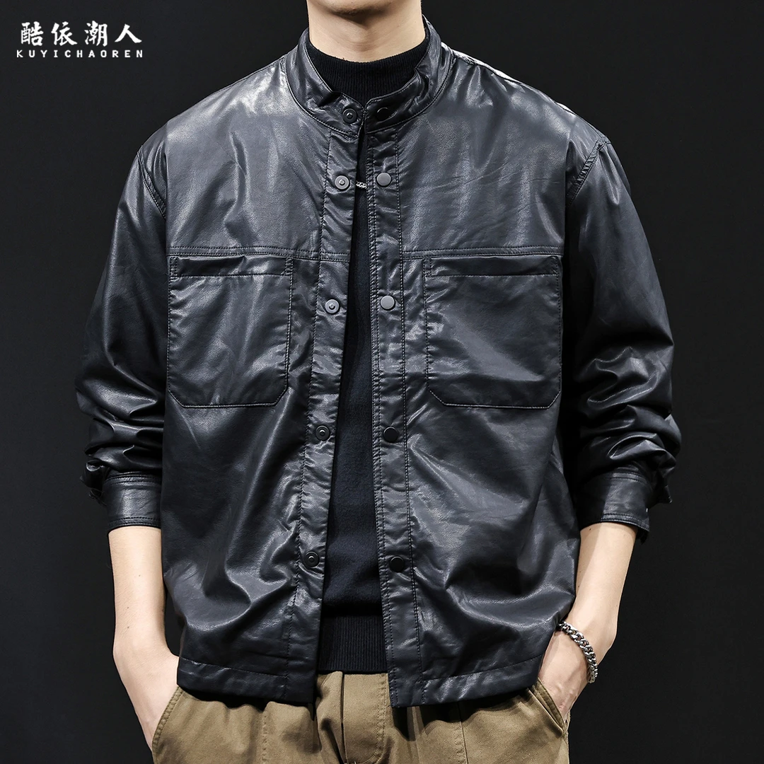 2025新款软皮衣衬衫男士外套长袖秋季休闲衣服潮流高级感大码春秋