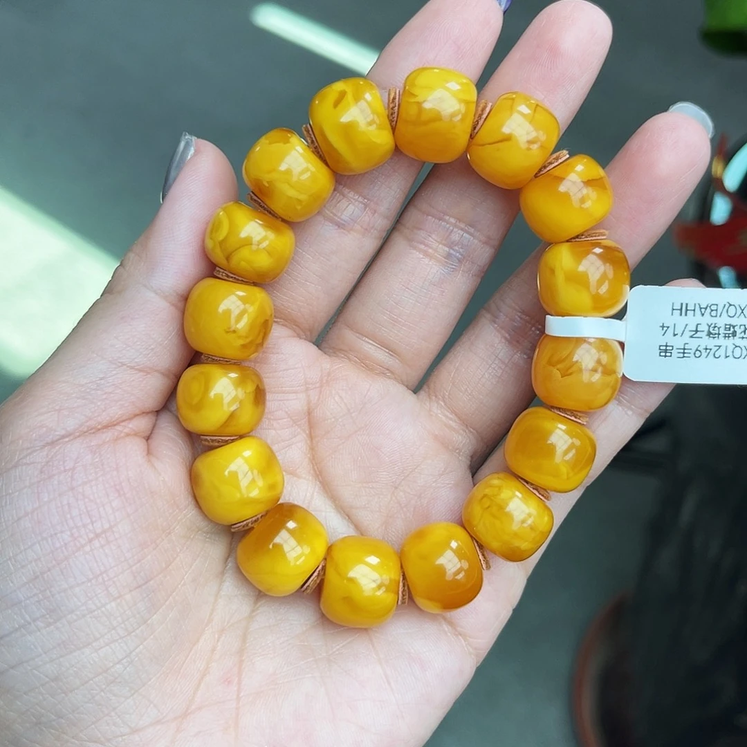 琥珀未镶嵌手链14 m鸡油红妖花