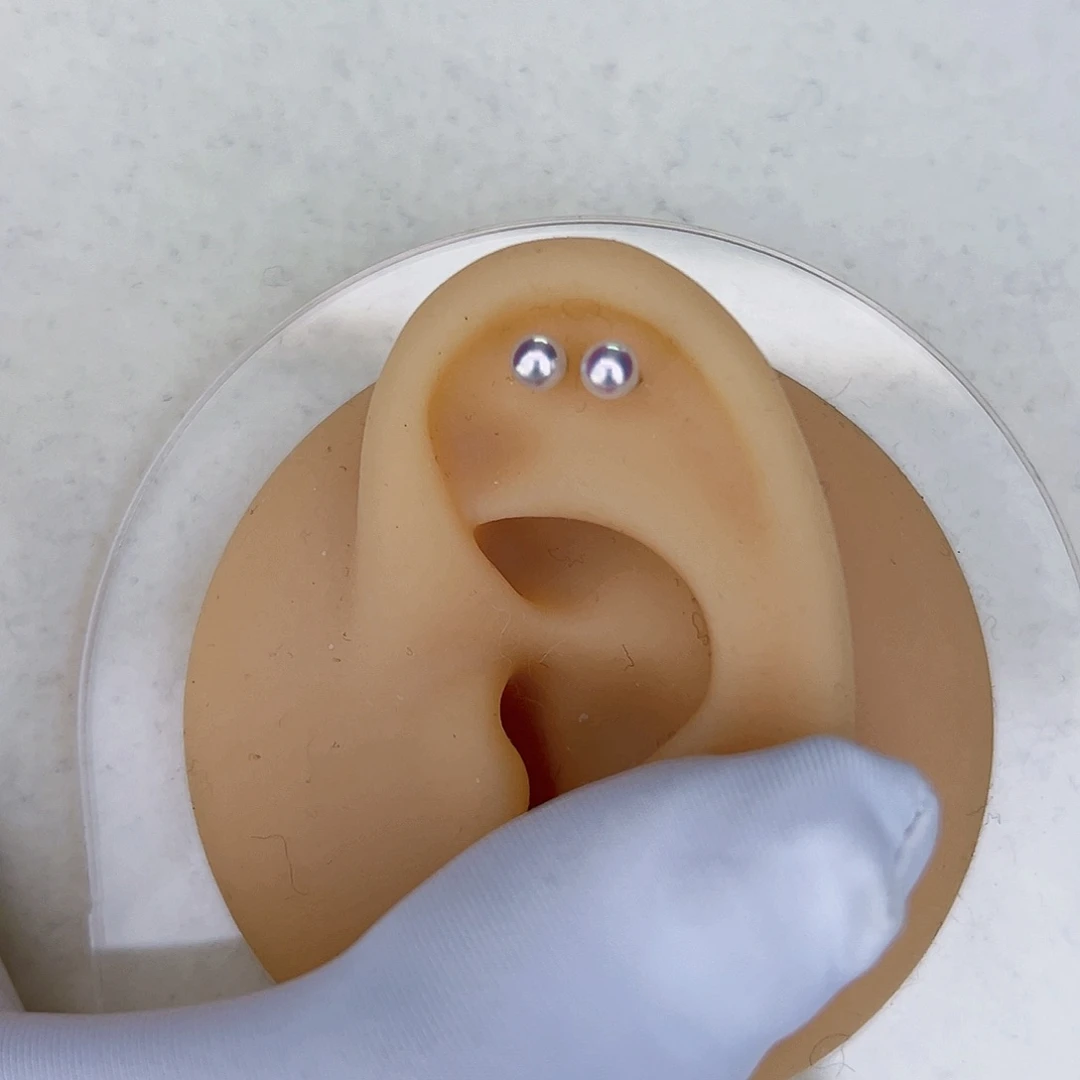 海水珍珠海水akoya天女耳钉3-4mm银S925镶嵌