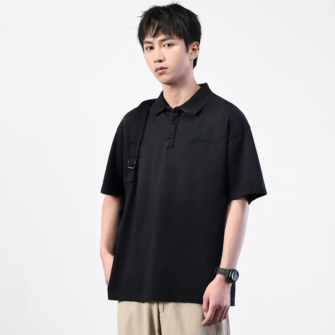 号志HAOZHI潮牌纯色短袖Polo衫男士2025夏季宽松翻领休闲半袖t恤