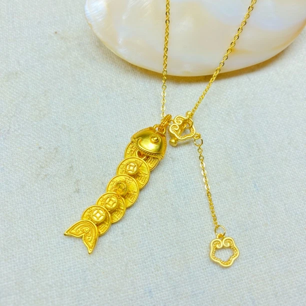 N0924经典黄色铜钱小鱼项链多样性发货49742