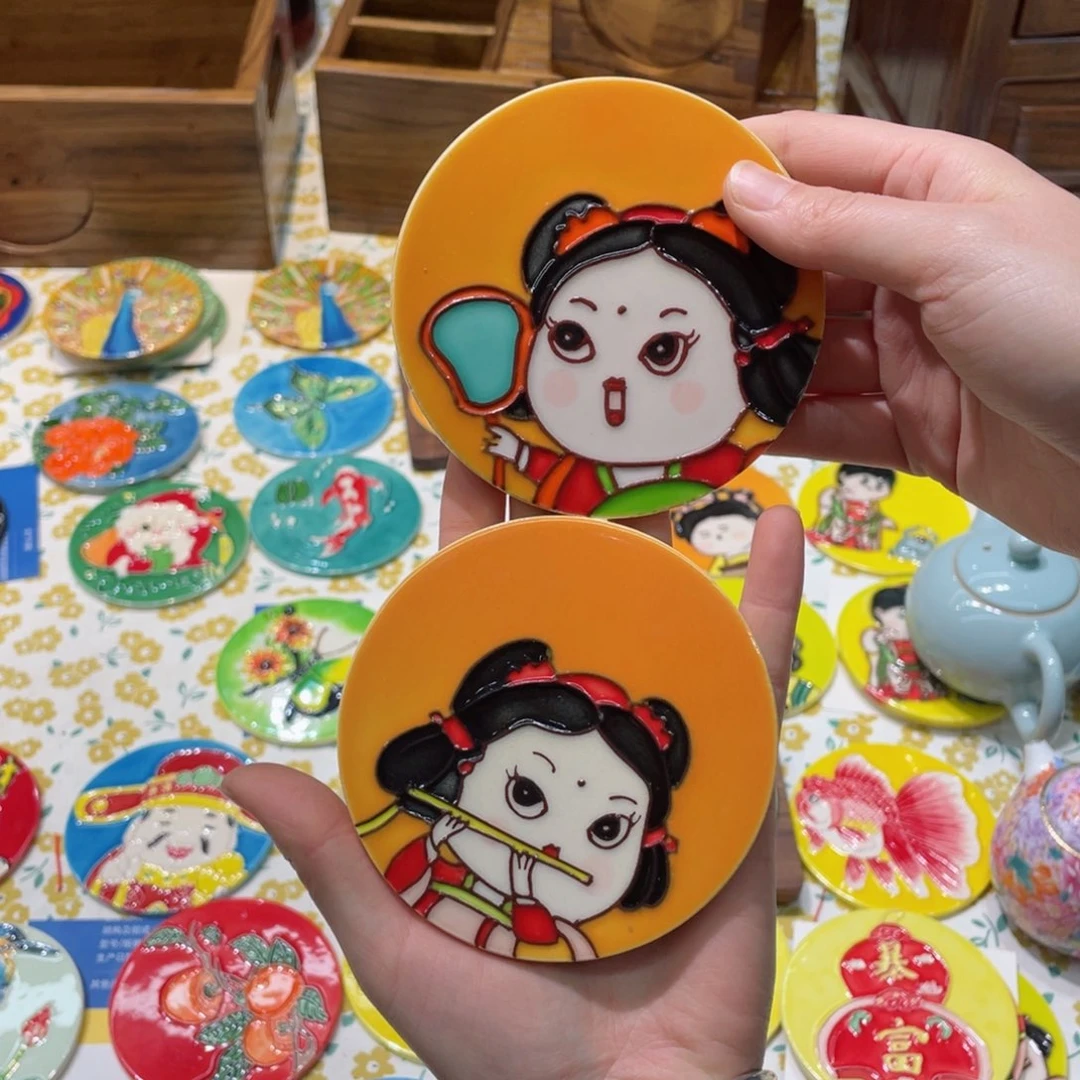 【闪购商品】瓷片爱**豆10*10橙色底美人两个