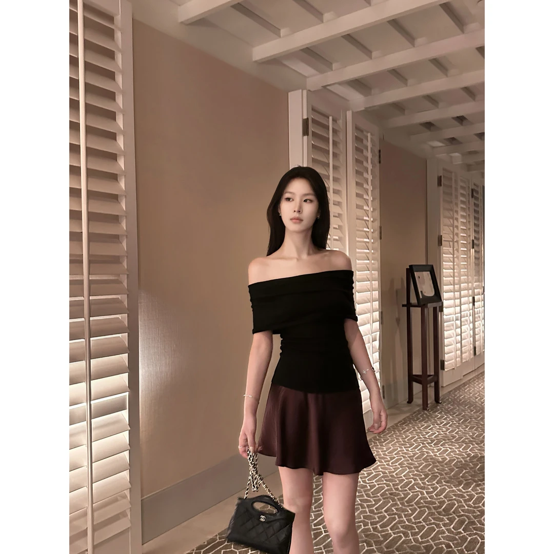 5werkwen 乖嗲醋酸裙 1OO醋酸斜裁缎纹绉纹半裙36-26