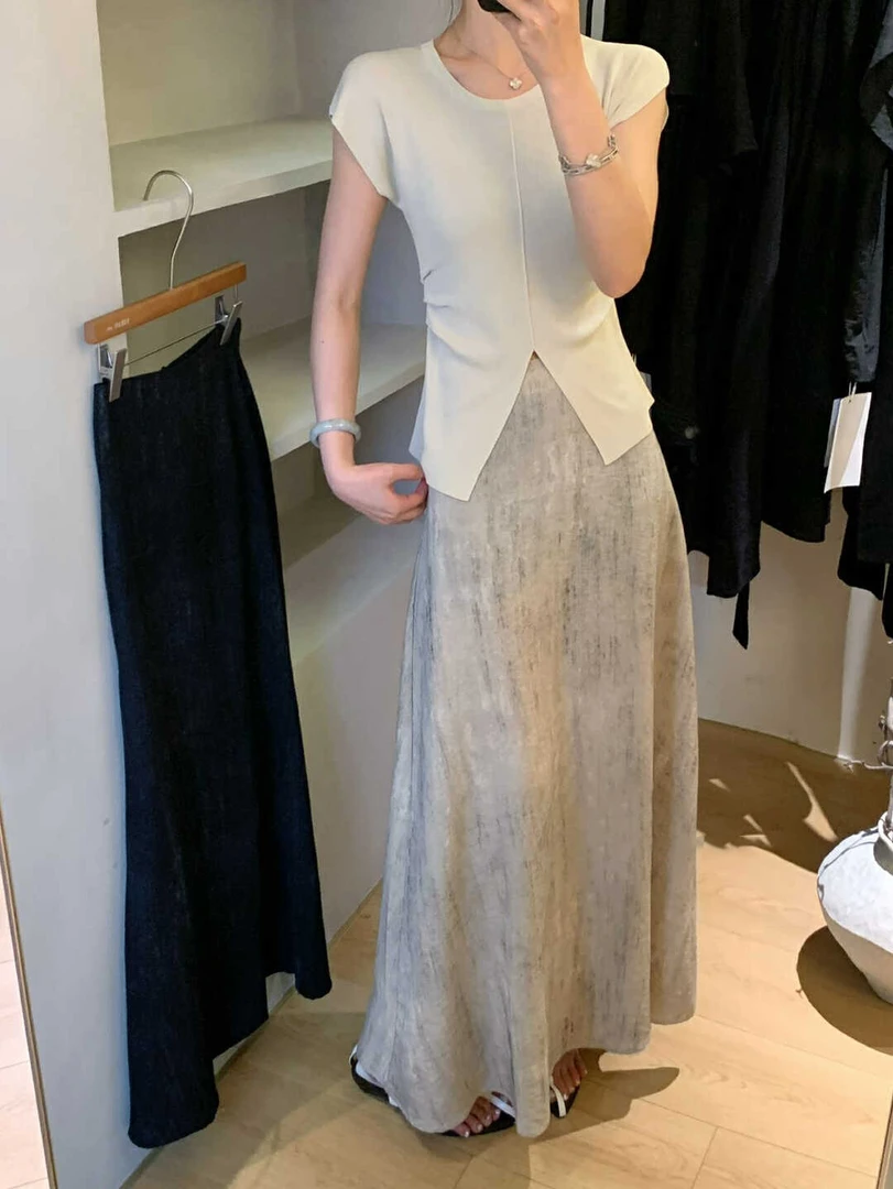 韩系2025春季新款a字裙复古中长款气质半身裙H女677