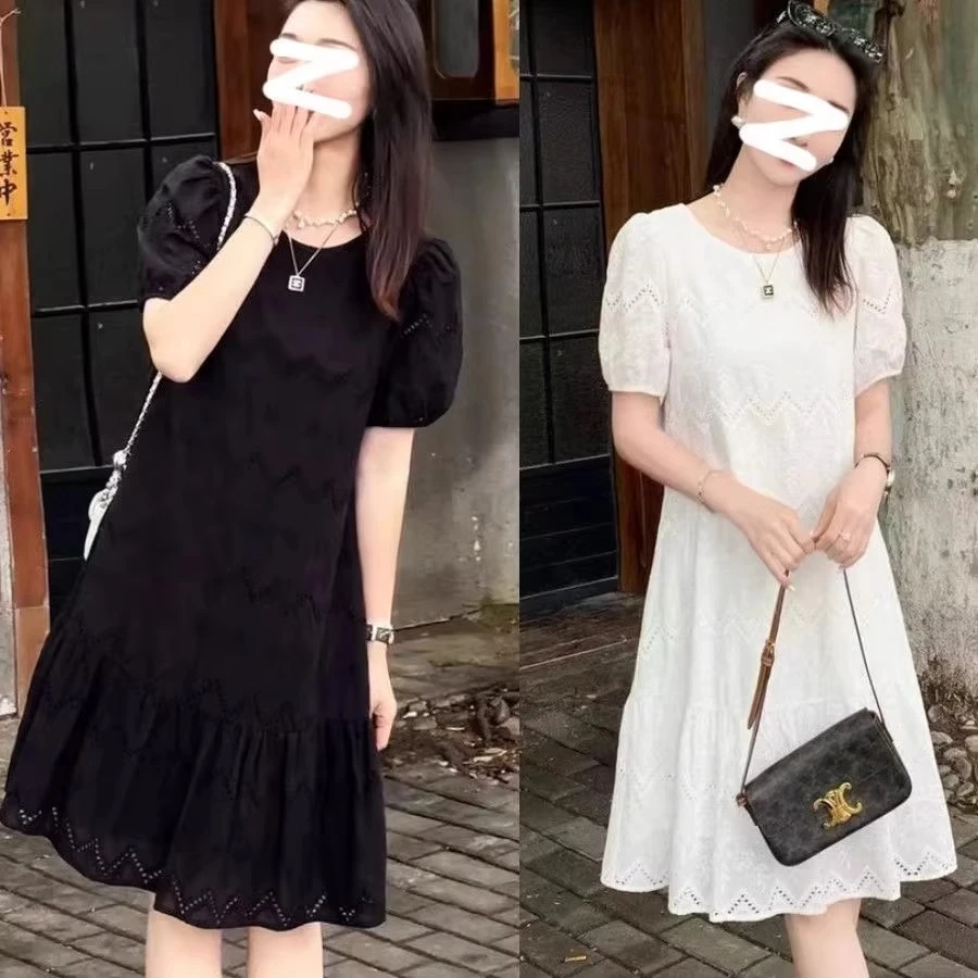 加肥加大300斤胖mm时尚设计感气质显瘦法式连衣裙女夏季宽松A字裙