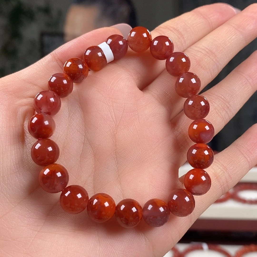 南红玛瑙未镶嵌手串原矿9mm 火焰纹瓦西牛血红