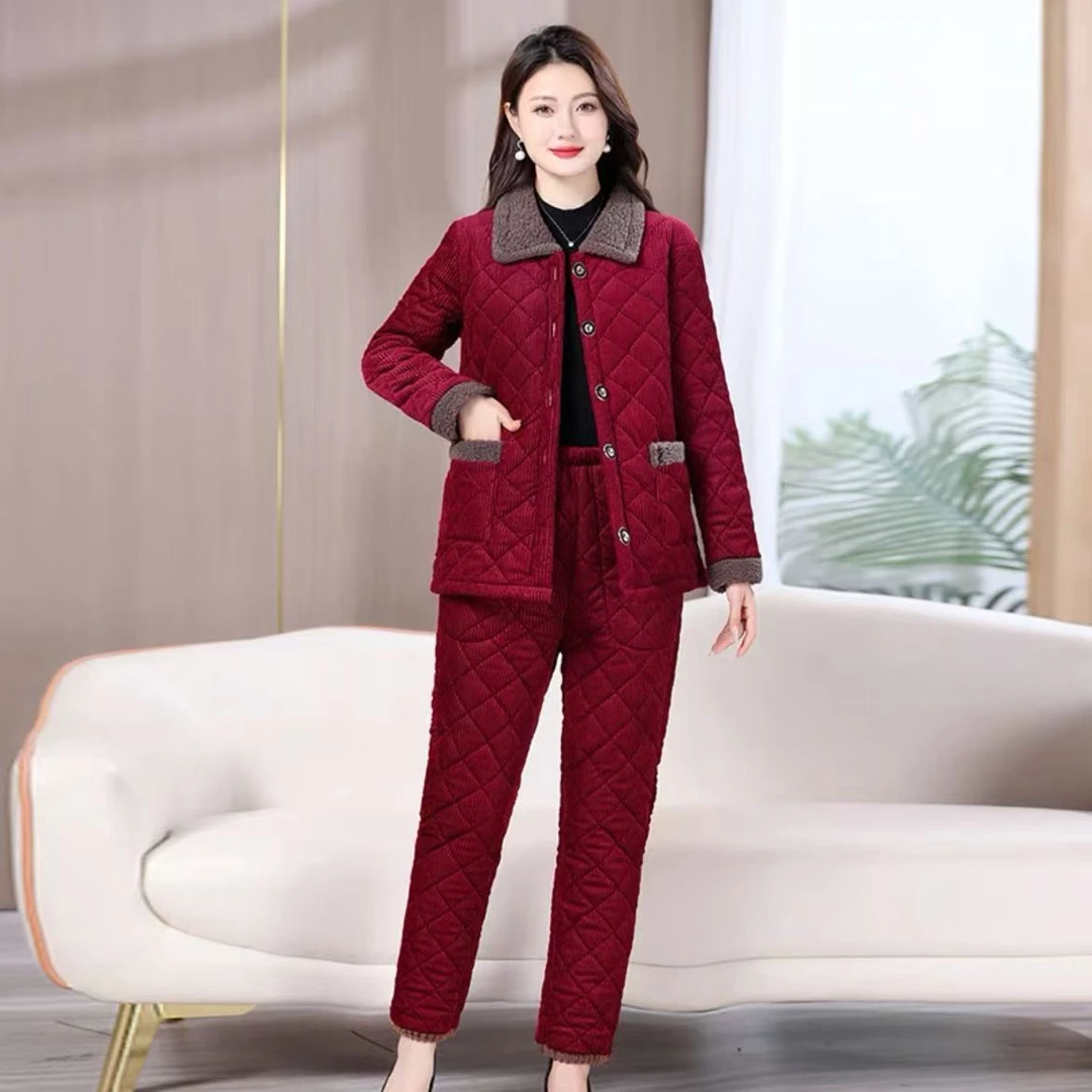 [断码清仓]套装冬季新款妈妈装加绒加厚灯芯绒套装