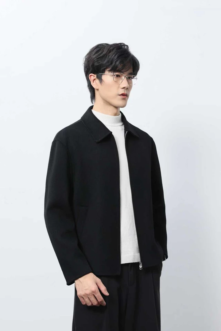 JX·INT翻领拉链羊毛秋冬短款夹克外套双面羊毛大衣男士8815冬季