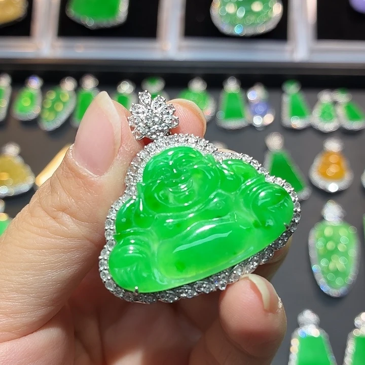 翡翠18K金镶嵌吊坠(不含链)翡翠