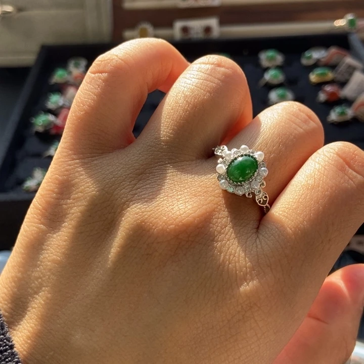 翡翠戒指银S925镶嵌戒指