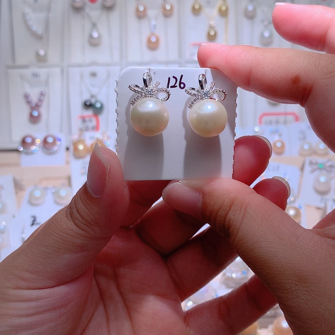 耳饰银S925镶嵌淡水珍珠CC12.2mm