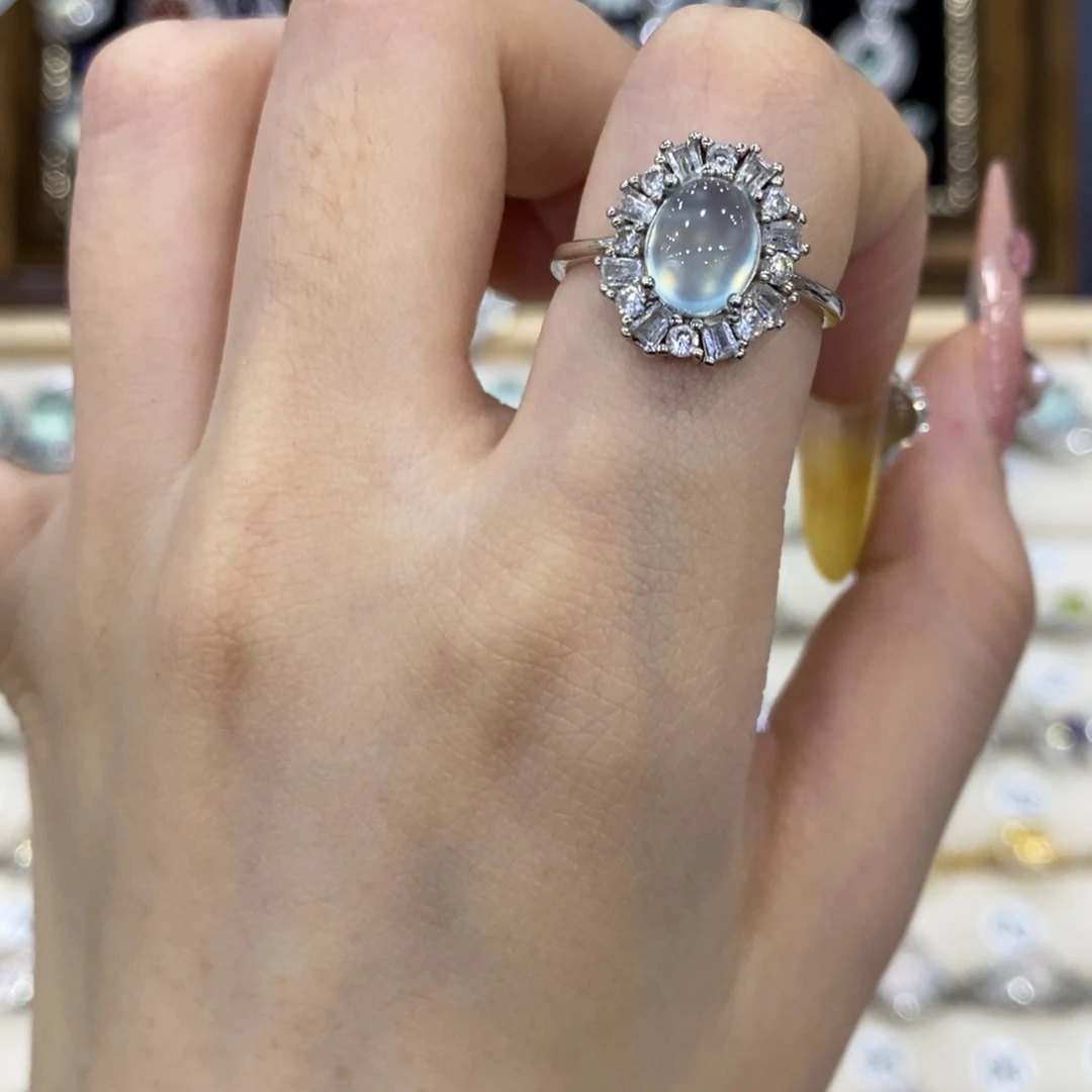 蛇纹石玉银S925镶嵌戒指