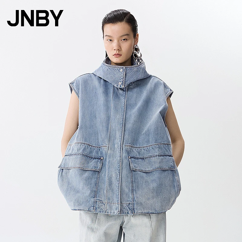 【商场同款】JNBY/江南布衣25春新品连帽牛仔马甲女宽松5P2510510