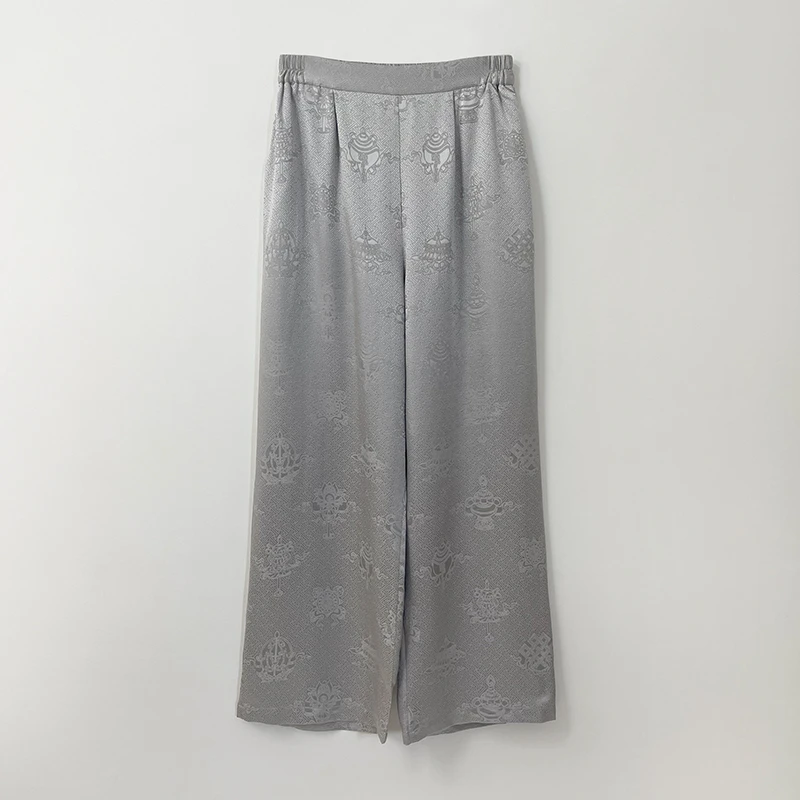 2025春季万宝八字长裤阔腿裤新中式国风复古气质女士松紧腰休闲裤