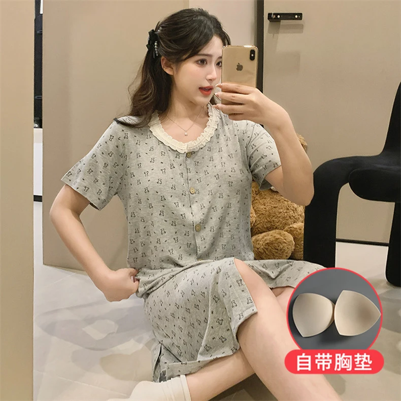 编号【G201-G250】睡衣女莫代尔夏季短袖少女家居服带胸垫