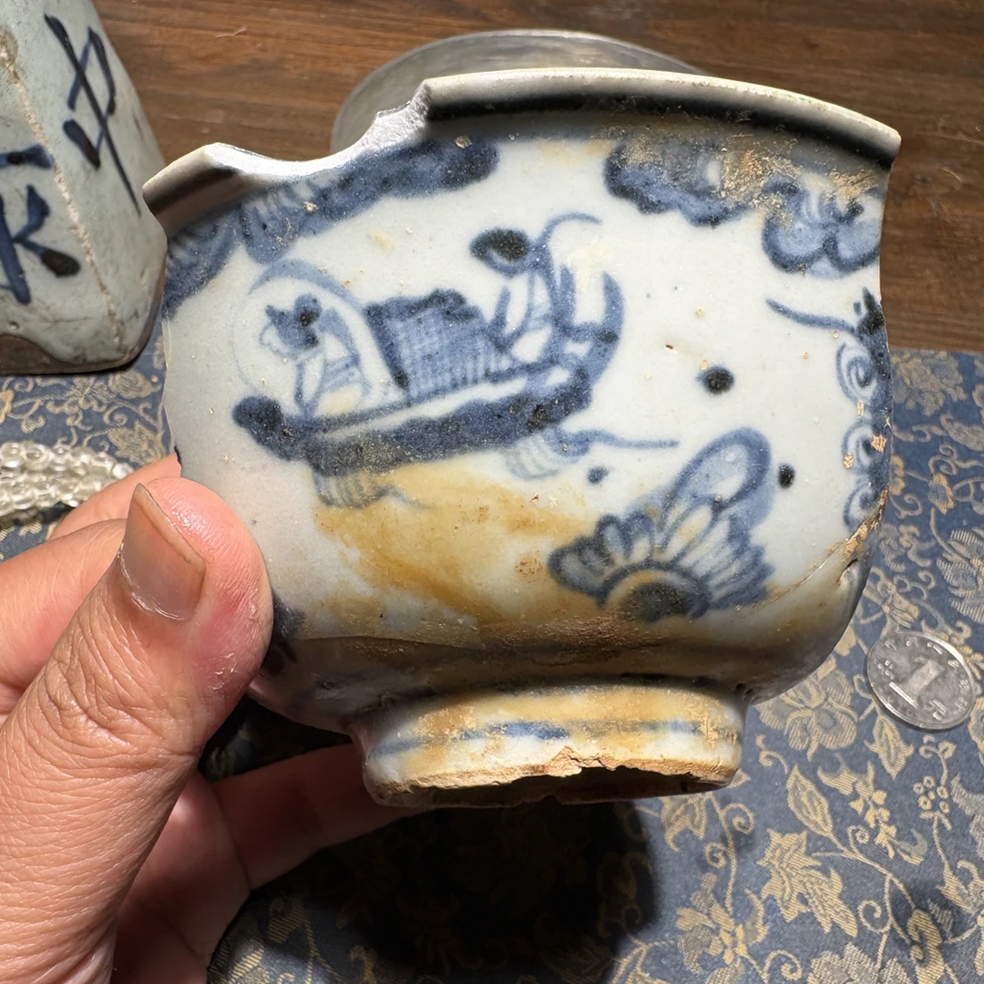 M青花张骞乘槎人物瓷片标本学习收藏顺丰包邮手工手绘