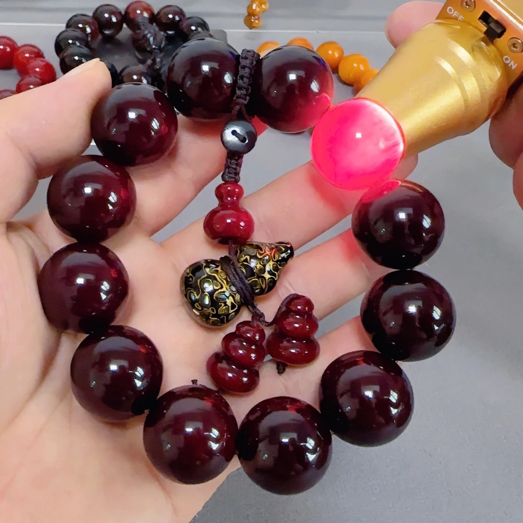 正宗帝王血龙木冰种高透2.0木制品手串配大漆葫芦文玩好物可透光